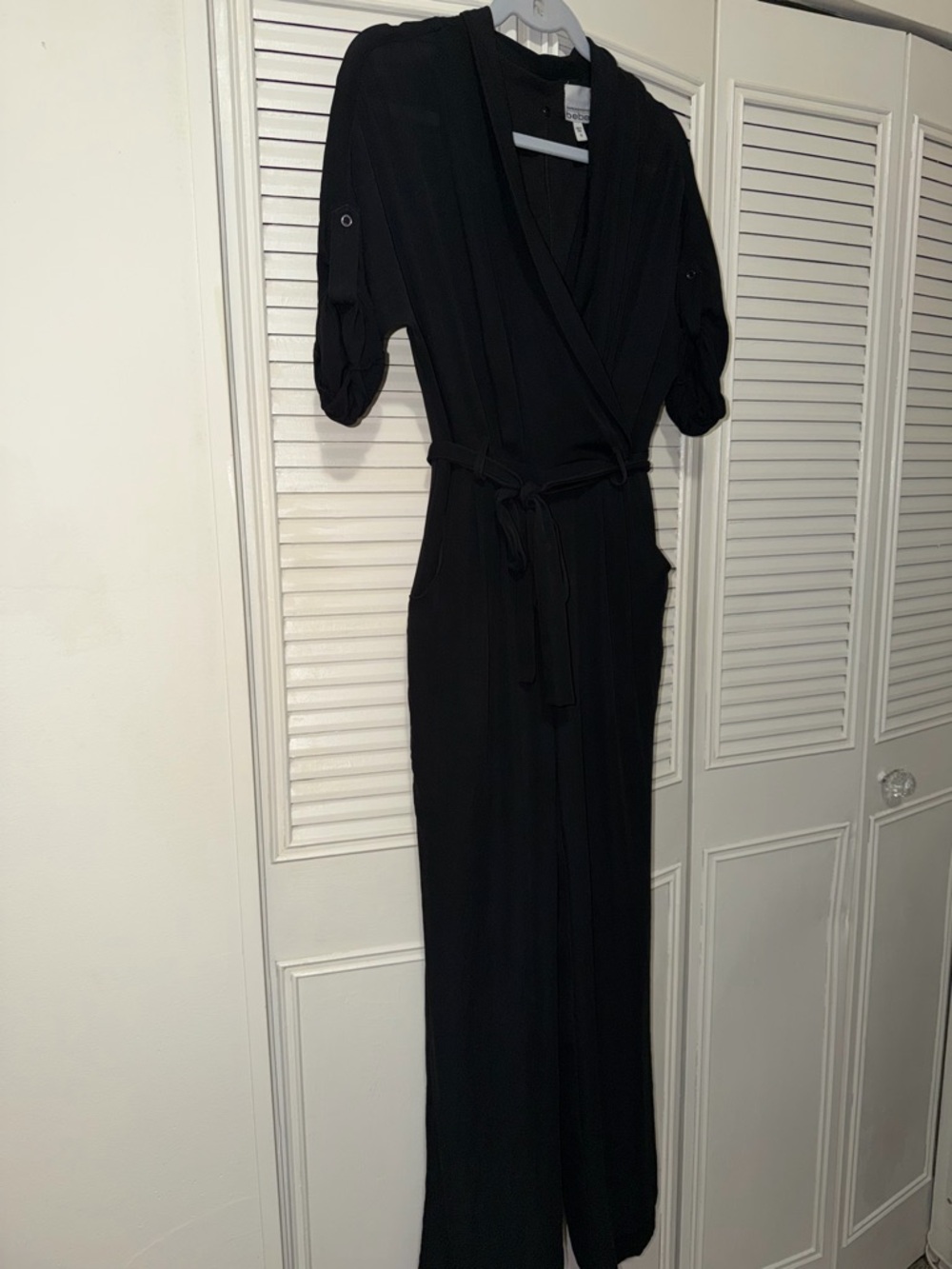 Black Wrap Jumpsuit Dress with Tie Waist